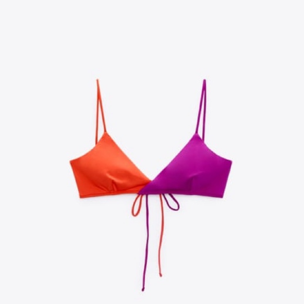 Zara Fuschia Orange Colorblock Bikini Top Small